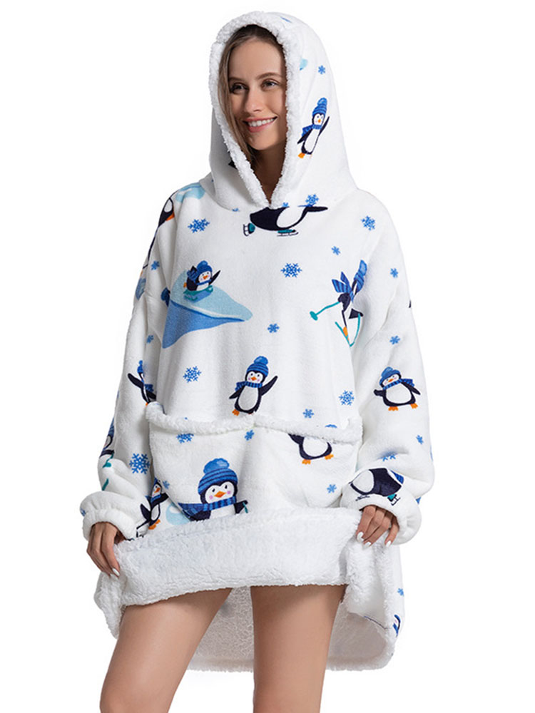 Cartoon Oversized Hoodies Sweatshirt Women Fleece Giant Wearable Blanket With Sleeves Pullover Oversize Female Hoody Sweatshirts alx