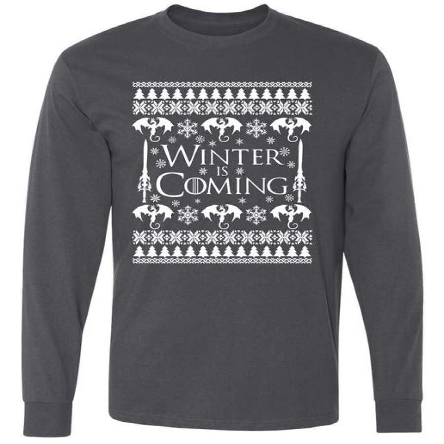 Winter is Coming Ugly Christmas Sweater Design Long Sleeve T-Shirt