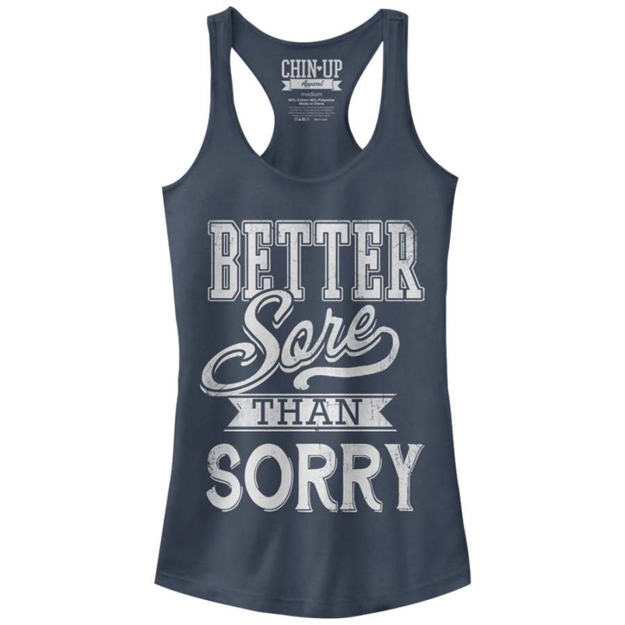 CHIN UP Junior’s Sore Not Sorry  Racerback Tank Indigo