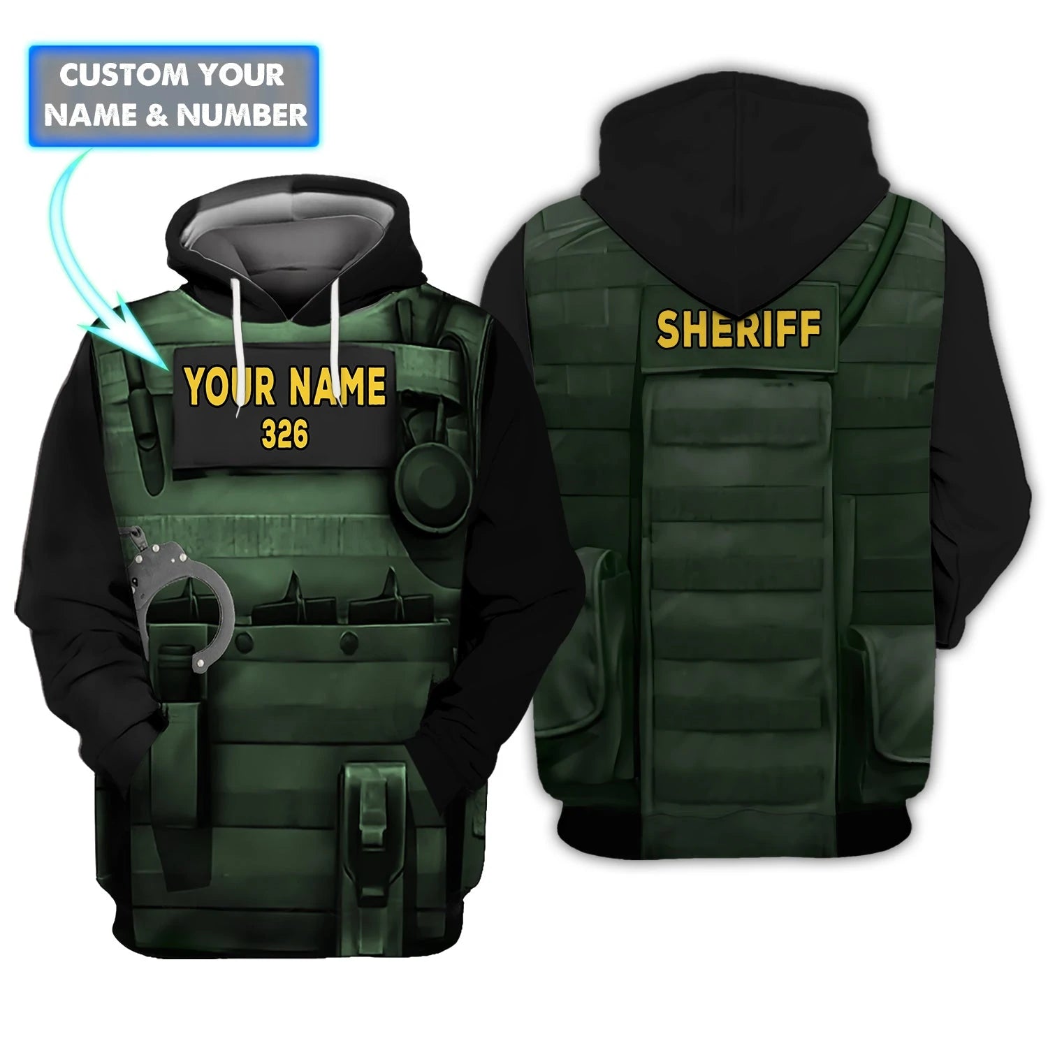 Police Sheriff Green 3D Hoodie All Print, Police Ems Fbi Fire Rescue Sheriff K-9, Gift For Police Sheriff