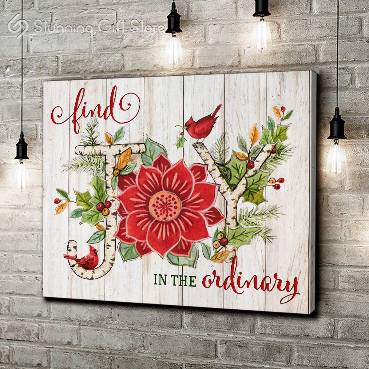 Find joy in ordinary christmas cardinals flowers poster canvas