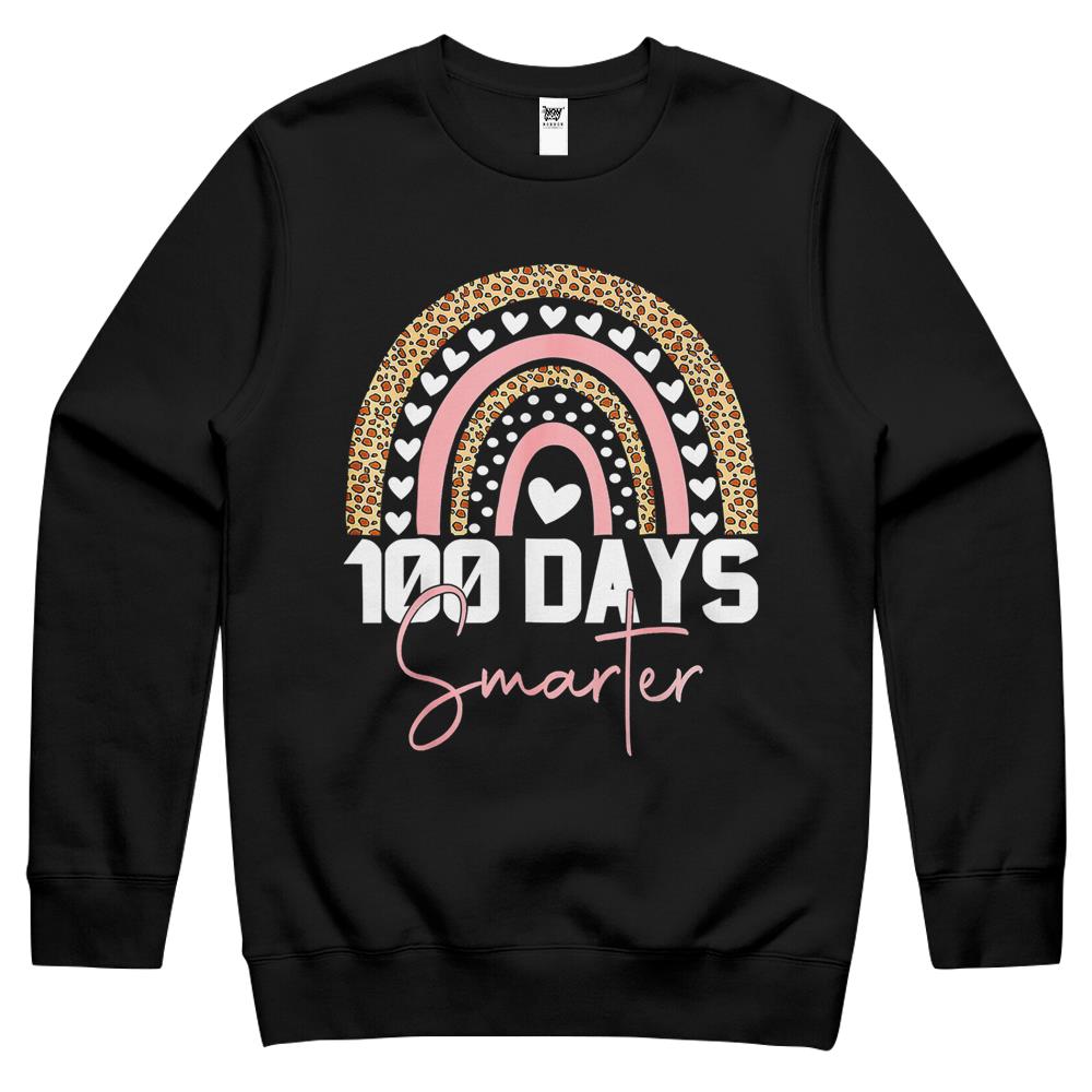 100 Days Smarter Happy 100Th Day Of School Rainbow Leopard Crewneck Sweatshirt