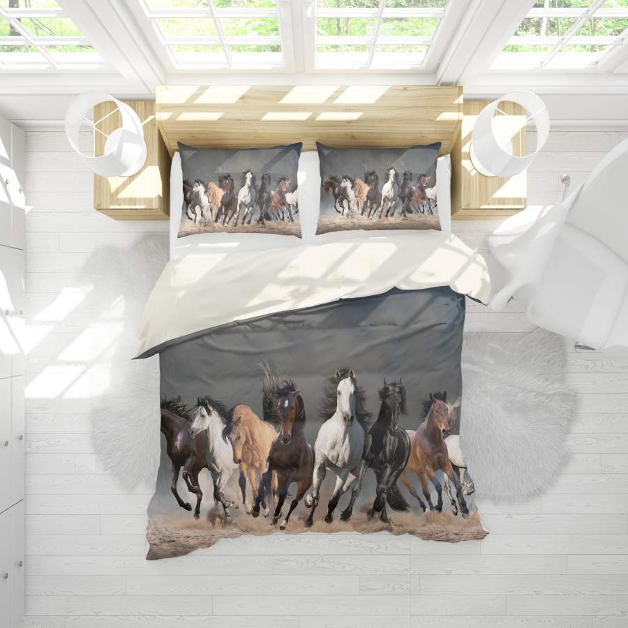 3D Galloping Horses Animals Quilt Cover Set Bedding Set Pillowcases 158