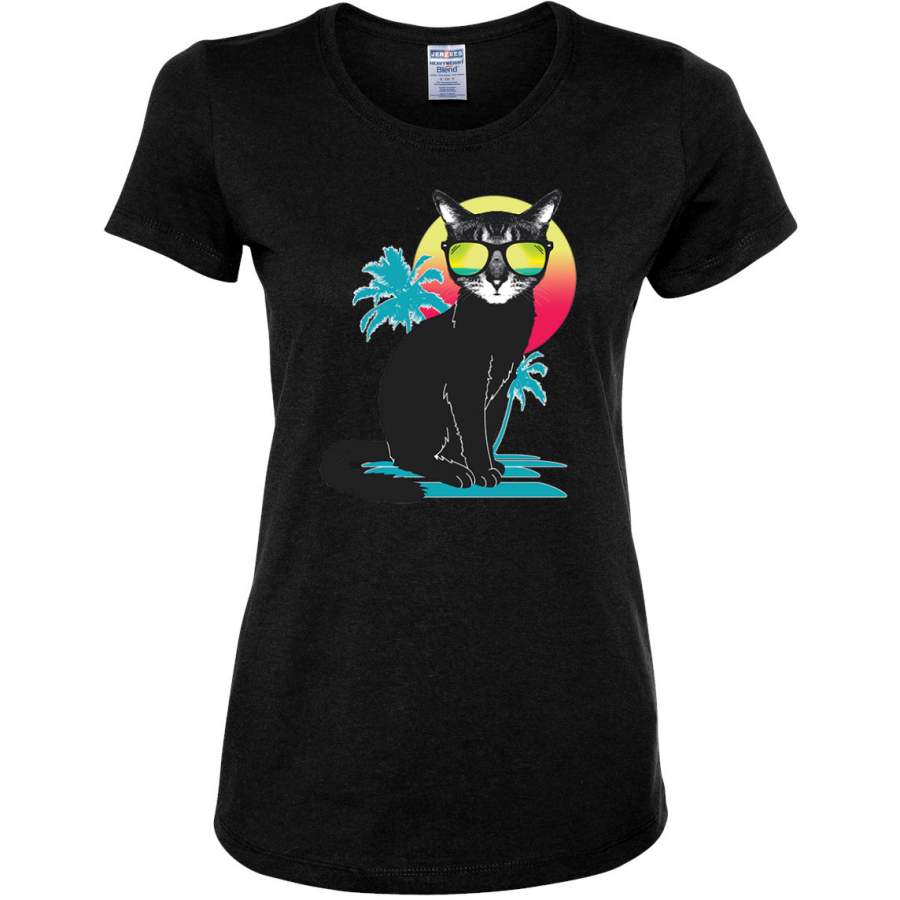 Cool California Beach Kitten Silhouette Sun Cat Cat Lover, Cats,  Womens Graphic T-Shirt