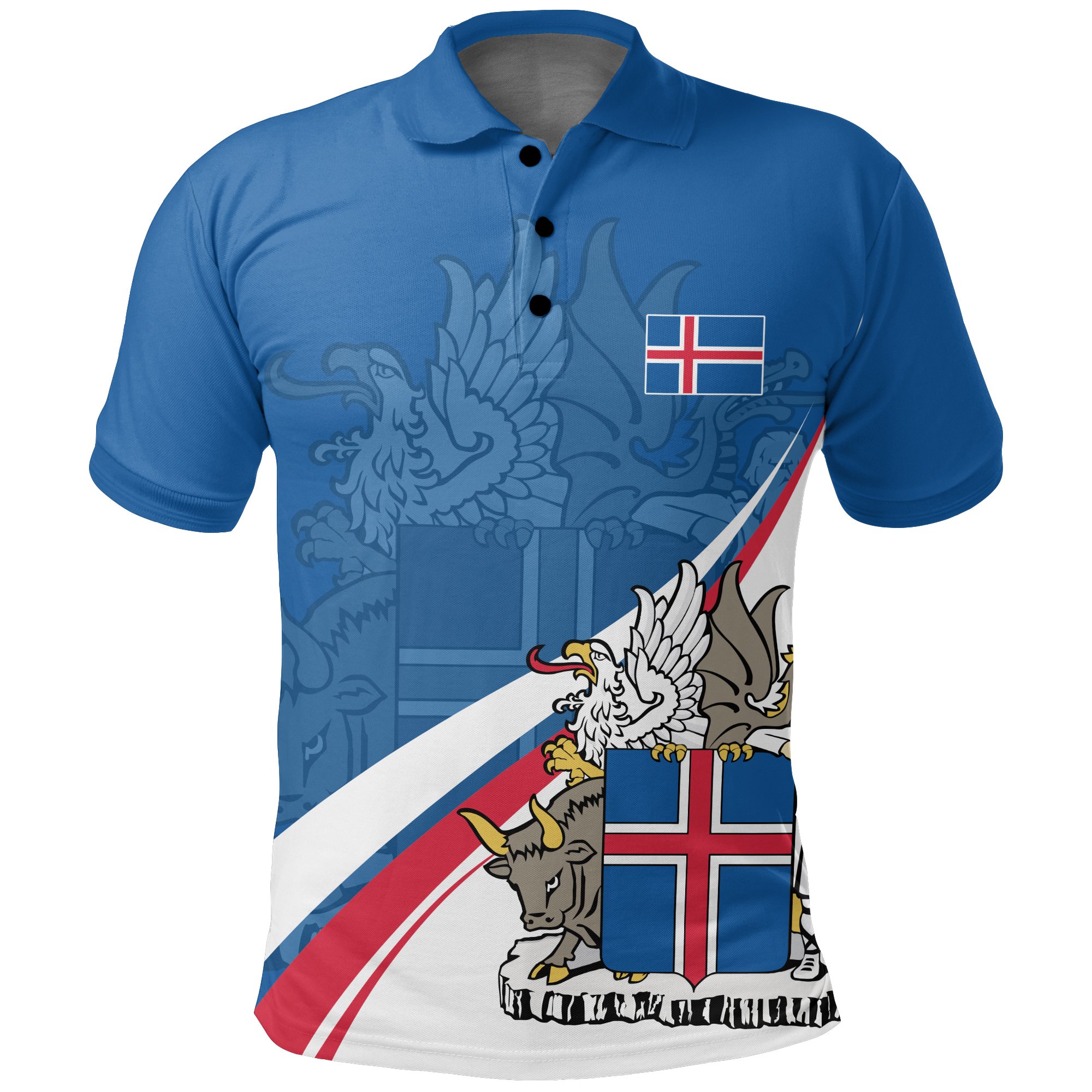 (Custom) Iceland Polo Shirt Flag Coat Of Arms Wavy Lines A10