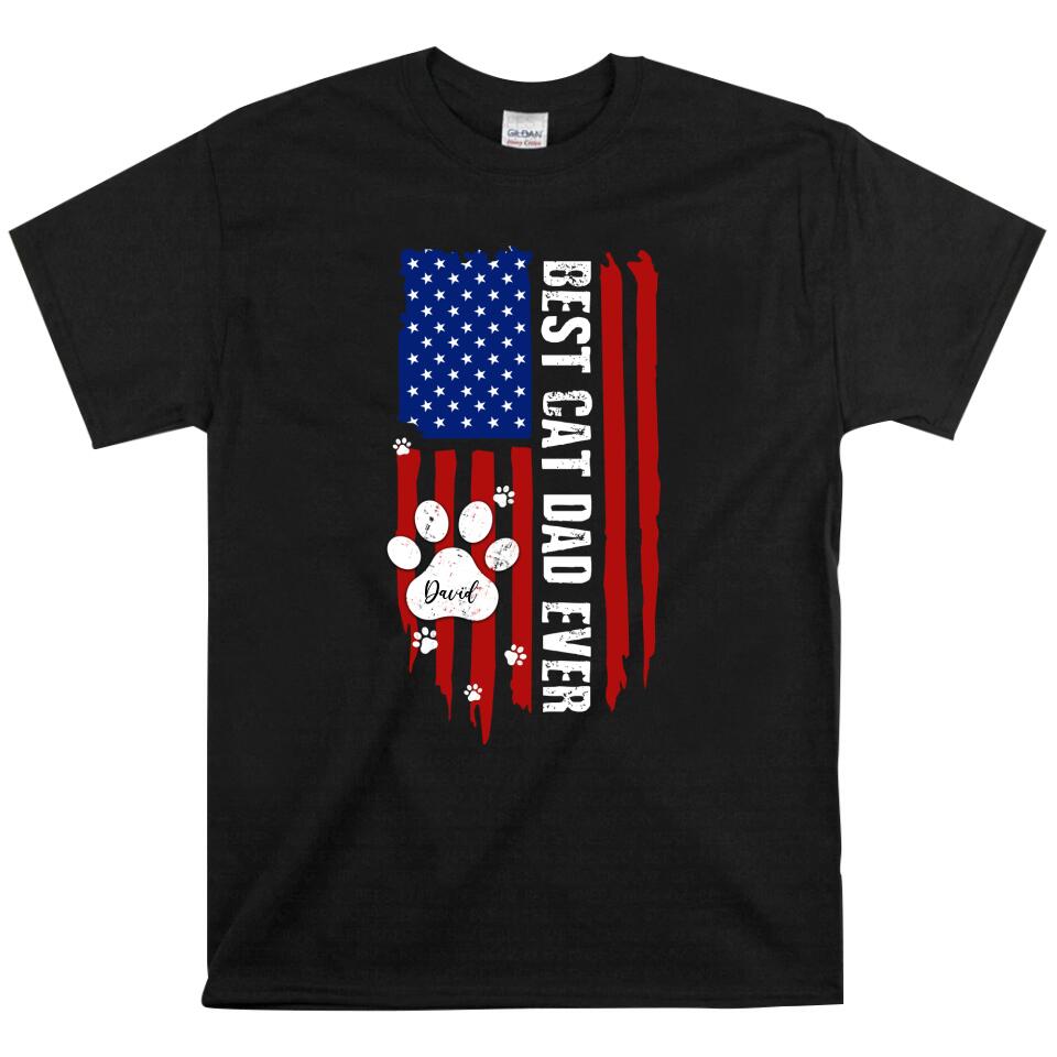 Personalized Best Cat Dad Ever American Flag T Shirts – Trending Personalized