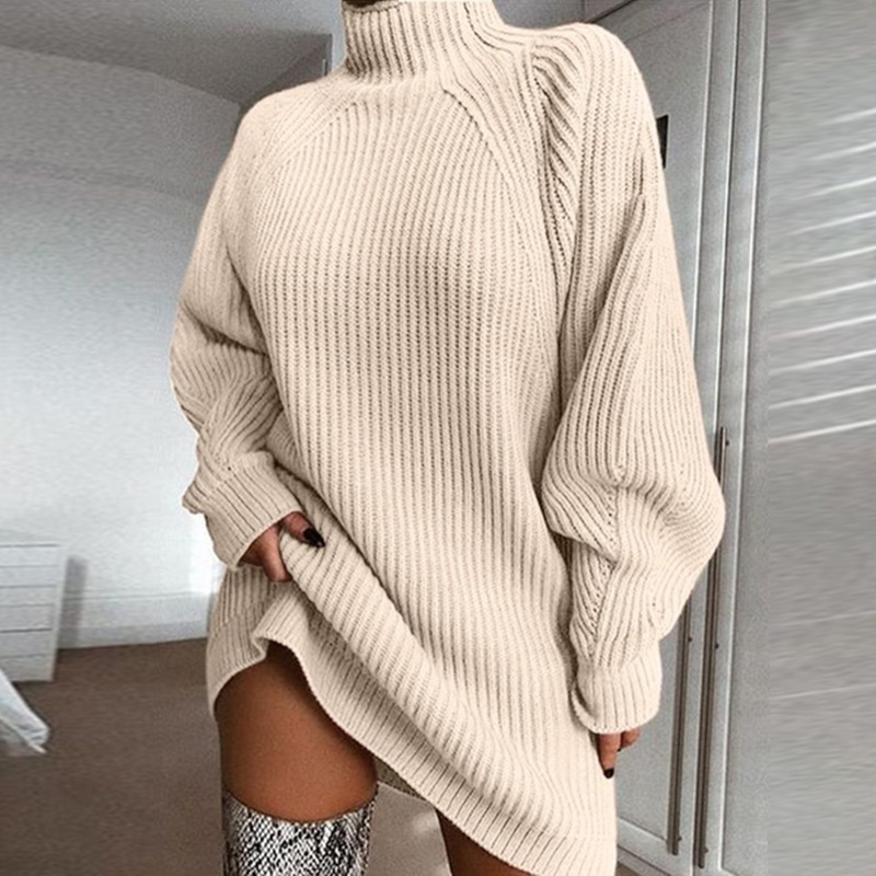 Women Turtleneck Oversized Knitted Dress Autumn Solid Long Sleeve Casual Elegant Mini Sweater Dress Plus Size Winter Clothes alx