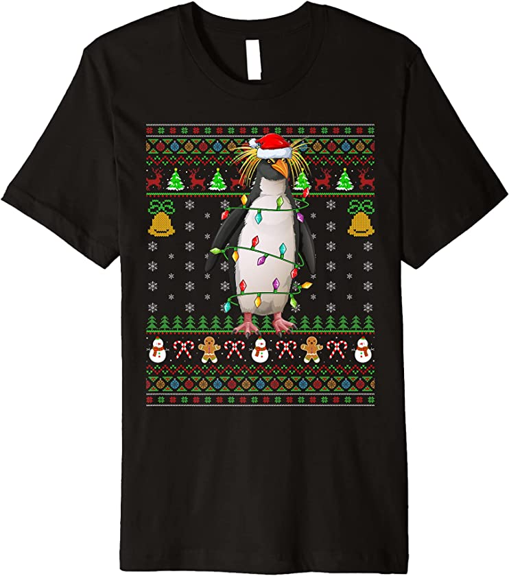 Penguin Lover Xmas Santa Hat Emperor Penguin Ugly Christmas Premium T-Shirt