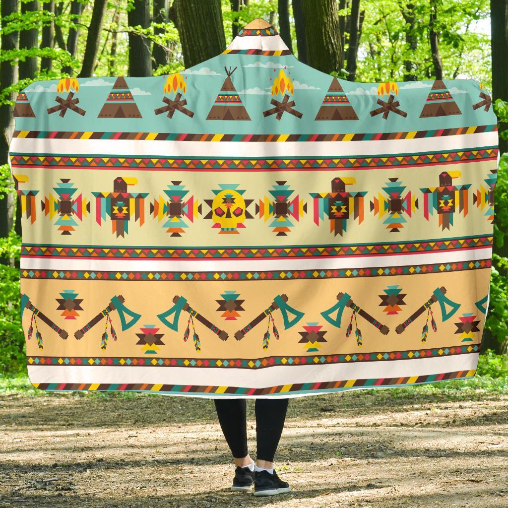 American Indian Life Pattern Hooded Blanket