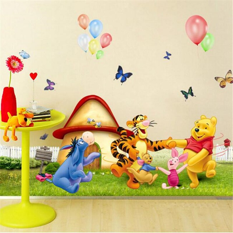 Cartoon Winnie The Pooh tiger butterfly balloon Wall Stickers for kids rooms Mural For Kids Rooms Bedroom School Decal alx