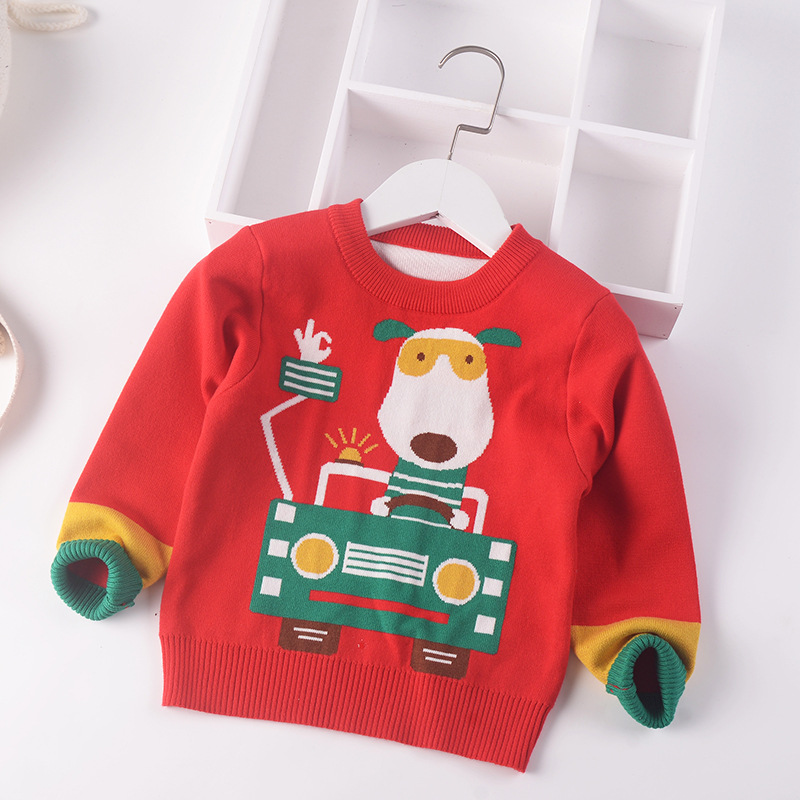 2022 Autumn Winter Children Cartoon car Knitted Sweaters Kids Baby Boys Double-knit Sweater Jumper Cotton Toddler Clothes 2-7y alx