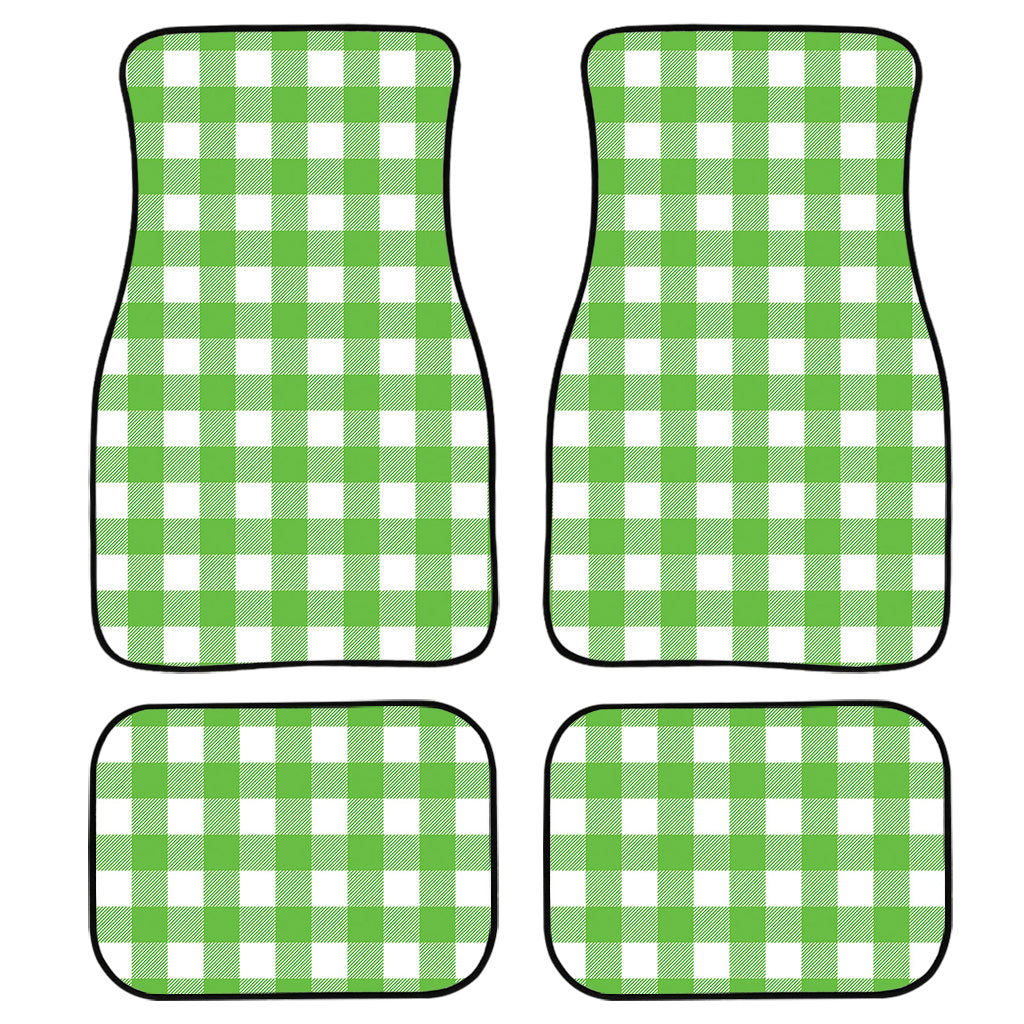 Ufo Green And White Buffalo Check Print Front And Back Car Floor Mats, Front Car Mat