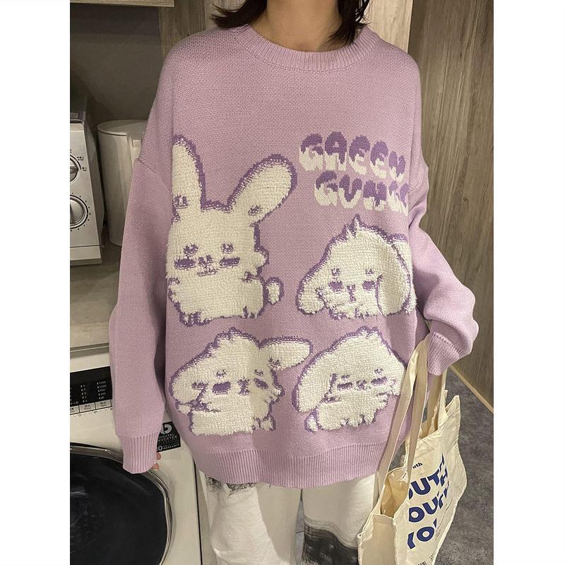 Cartoon pattern sweet and cute Japanese college style long -sleeved sweater for female students Korean version loose all -match alx