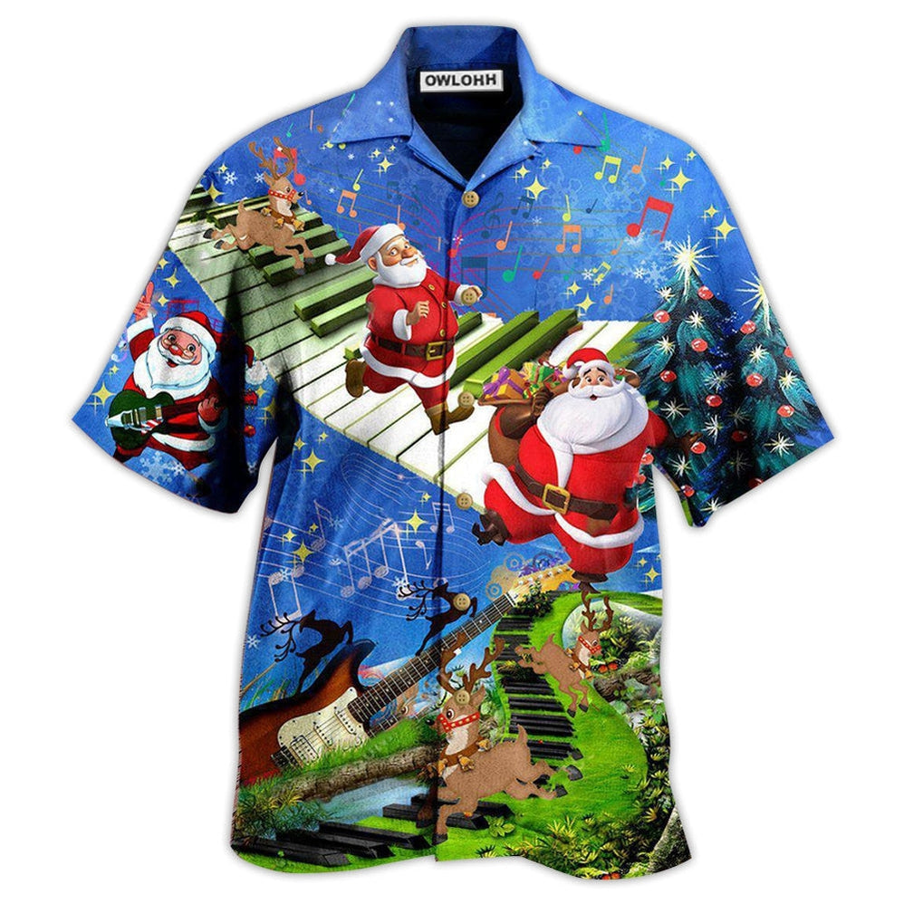 Christmas Jumping On Musical Instrument In Blue Hawaii Shirt Ha58995