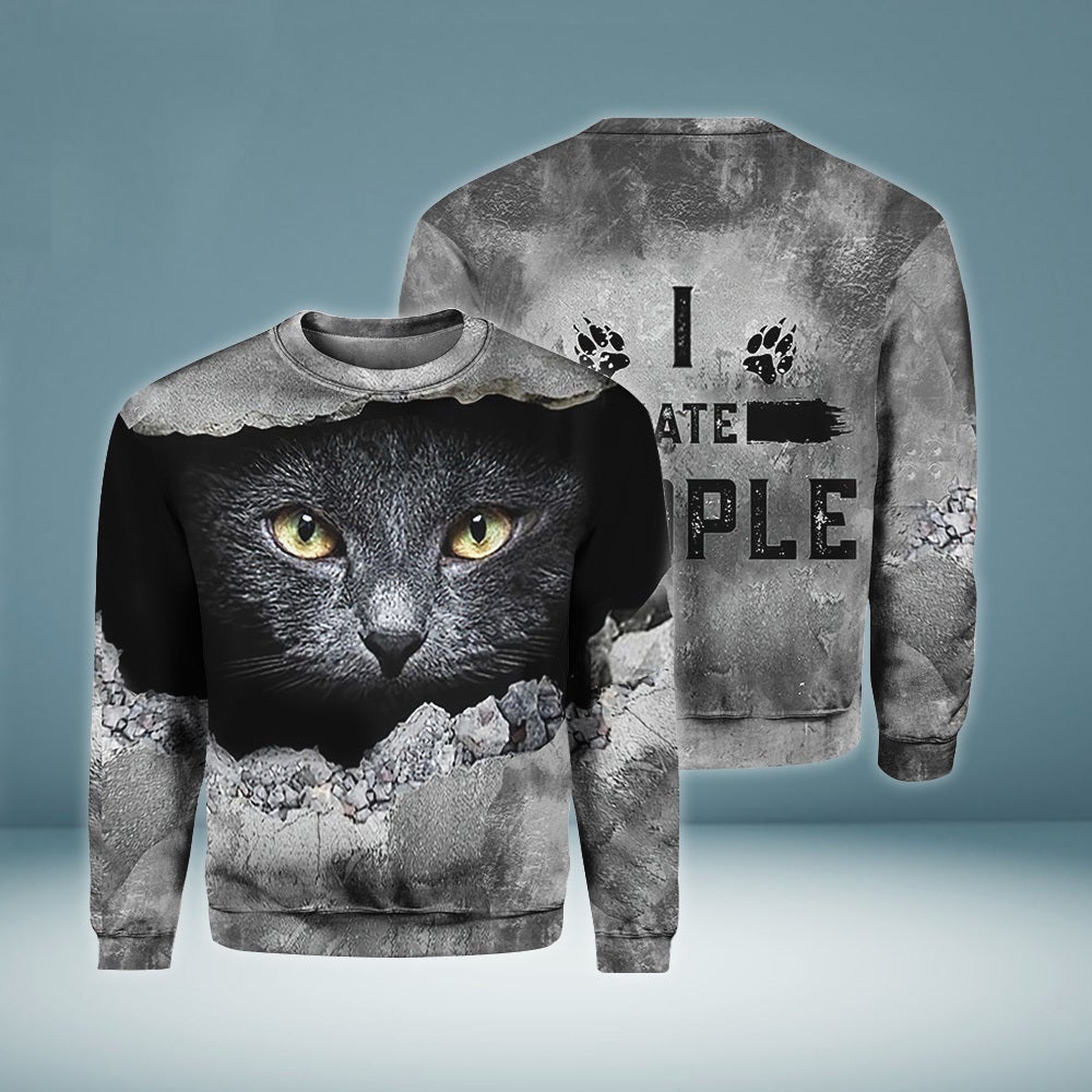 Black Cat I Hate People Crewneck Sweatshirt All Over Print Sweatshirt For Women Sweatshirt For Men Sws1038