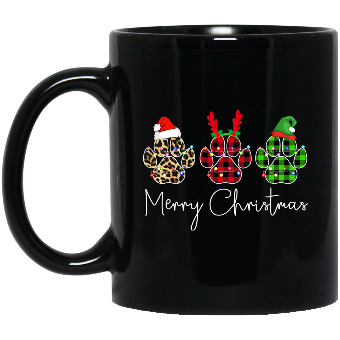 Dog Paws Leopard Plaid Printed Merry Christmas Mug