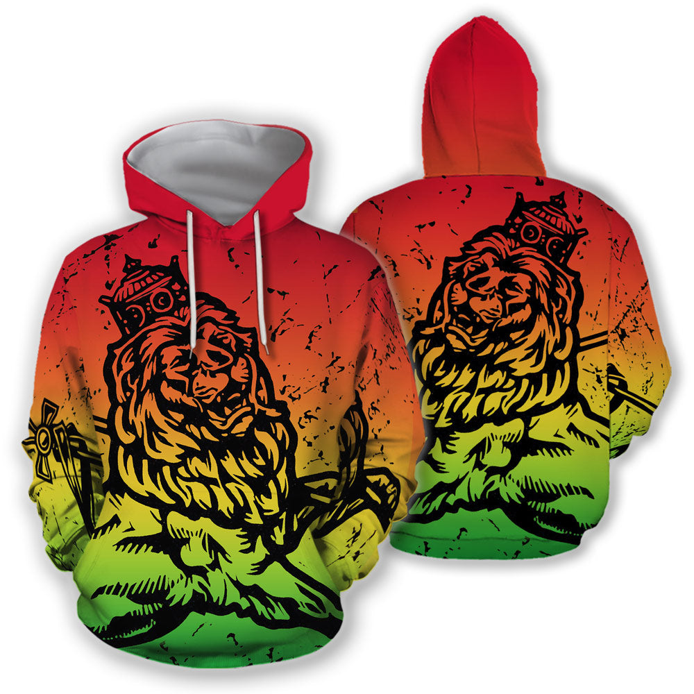 ViticStore™ The Lion of Judah Rastafari -3XL orange&green 3D all over printed hoodie