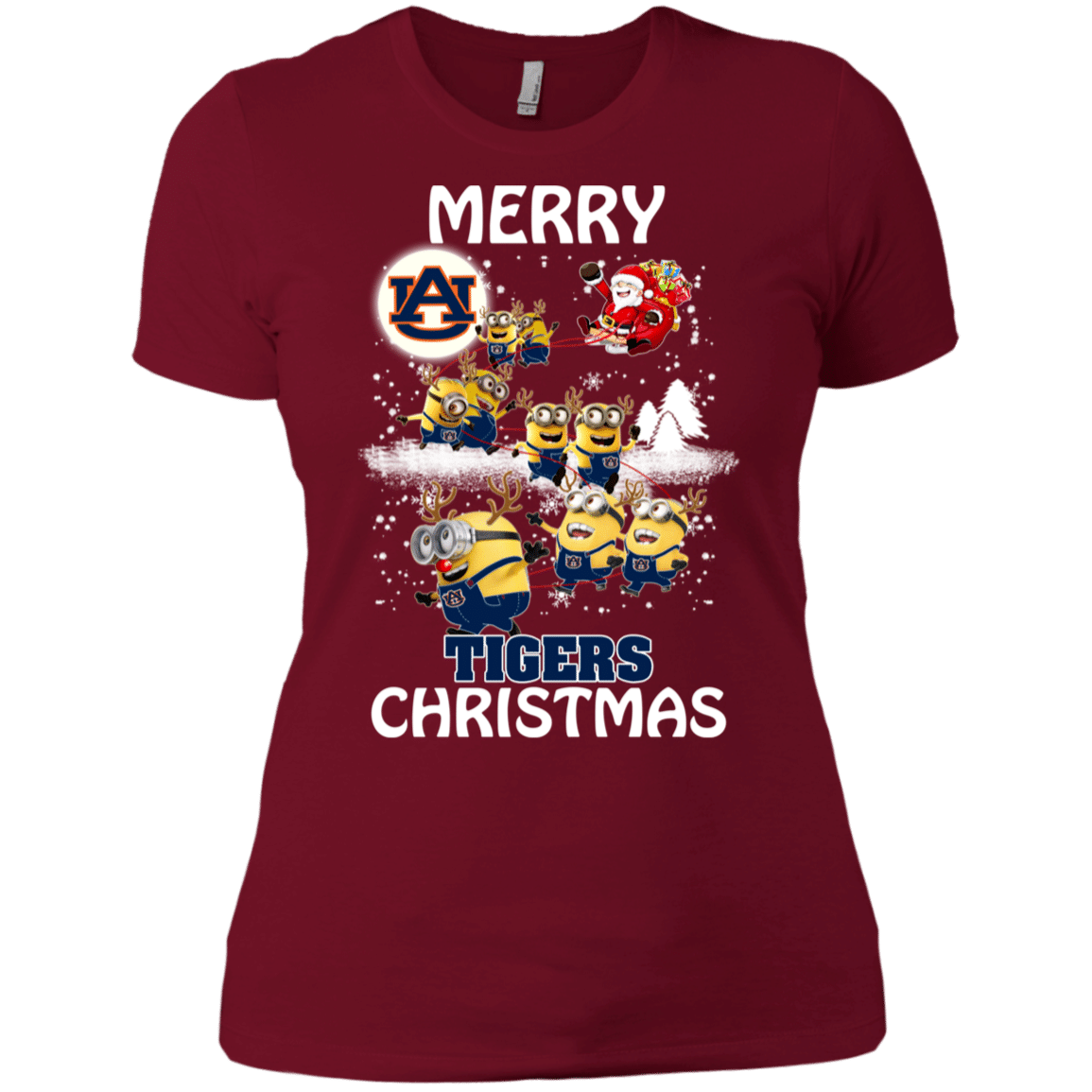 Cover your body with amazing Auburn Tigers Ugly Christmas Sweaters Minions Santa Claus Merry Christmas Women’s T-Shirt