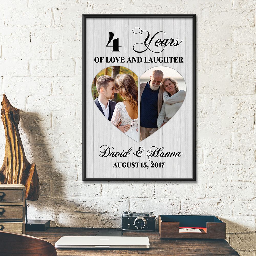 Personalized Names & Date 4Th Wedding Anniversary Gifts Poster For Couple, Husband & Wife, Her, Him