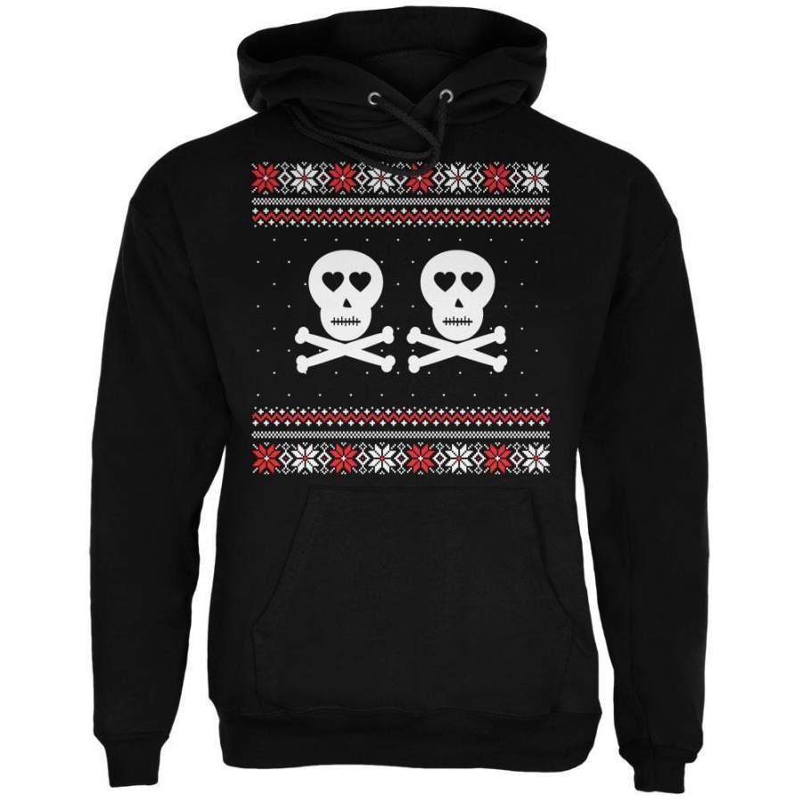 Skull and Crossbones Lovers Ugly Christmas Sweater Black Adult Pullover Hoodie