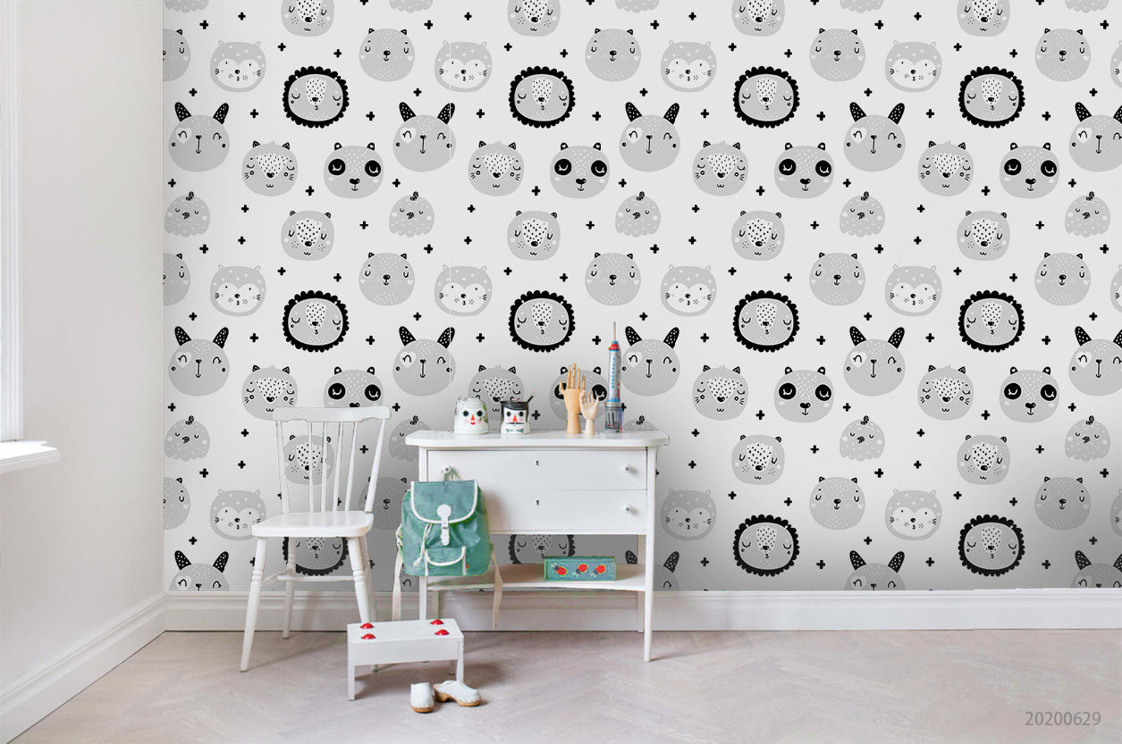 3D Cartoon Animal Head Wall Mural Wallpaper A405 Lqh