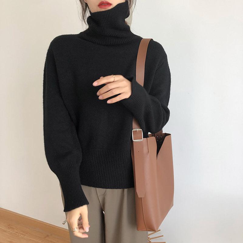 Autumn Winter New Knitted Turtleneck Female Pullover Top Loose Long Sleeve Knitting Sweater Pullovers Fashion Korean Style Tops alx