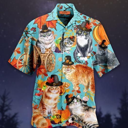 Order Funny Cat Thanksgiving Hawaii Aloha Shirts Ha53419