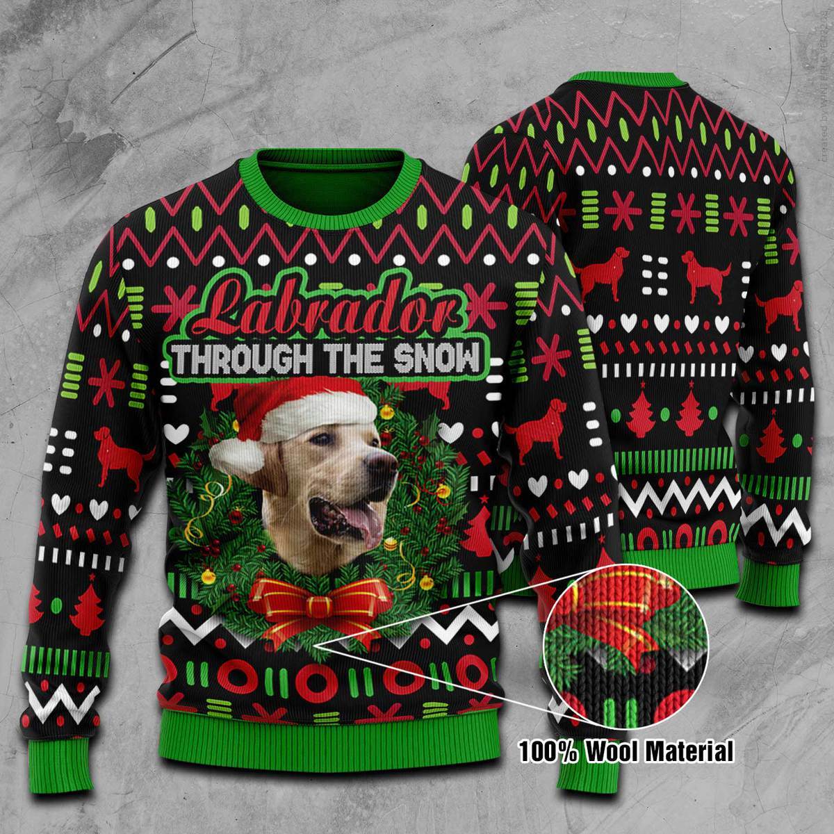 W Labrador Snow Merry Christmas 3D All Over Printed 100% Wool Material Sweater