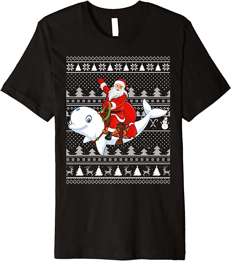 Beluga Whale Lover Santa Riding Beluga Whale Ugly Christmas Premium T-Shirt