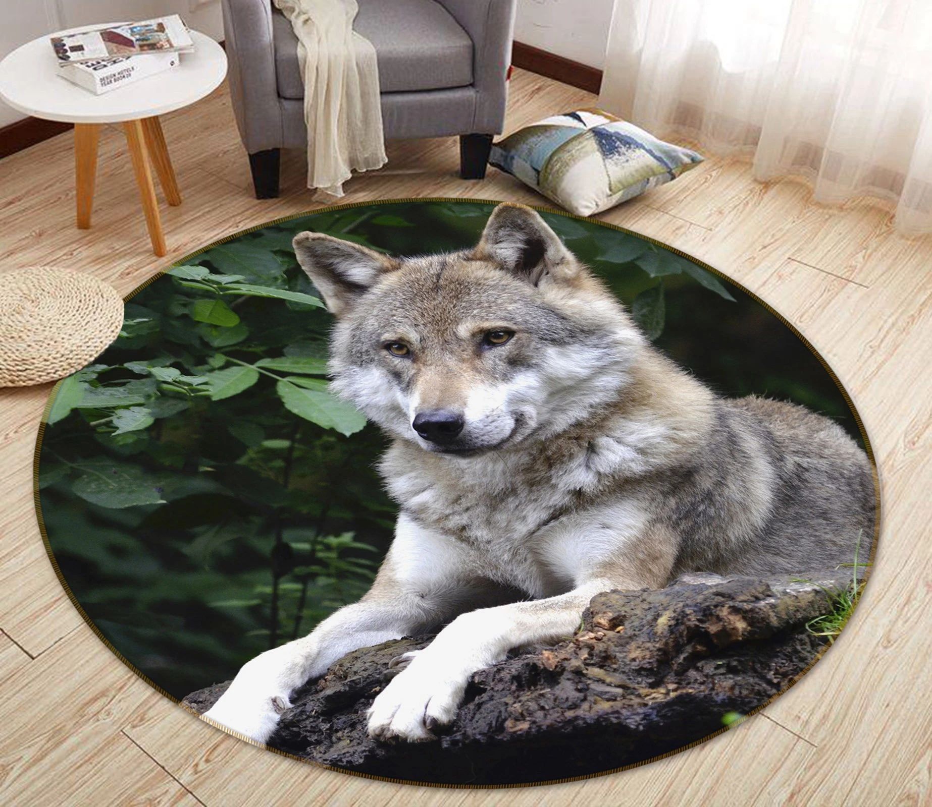 Wolf Resting On The Rock Round Rug – Round Carpet Home Decor