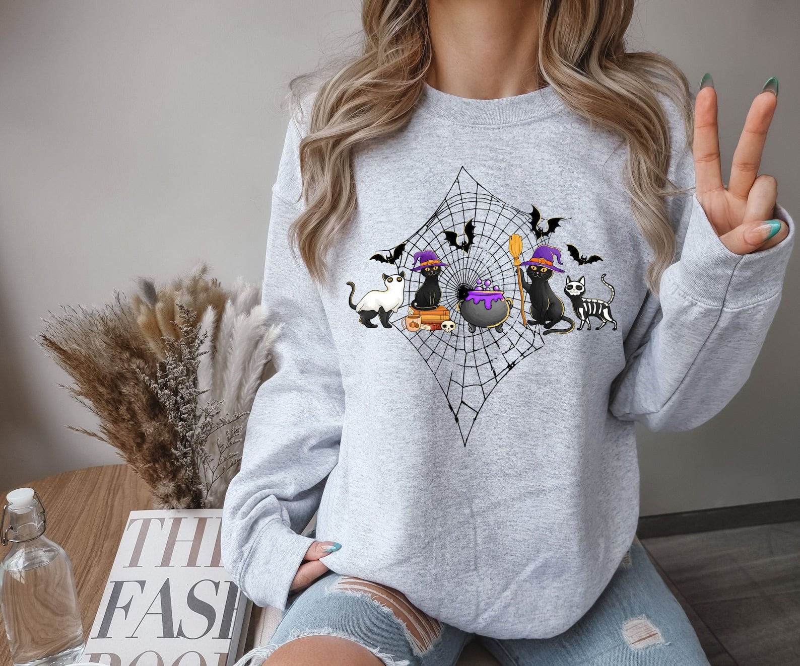 Halloween Cat 2D Crewneck Sweatshirt All Over Print Sweatshirt For Women Sweatshirt For Men