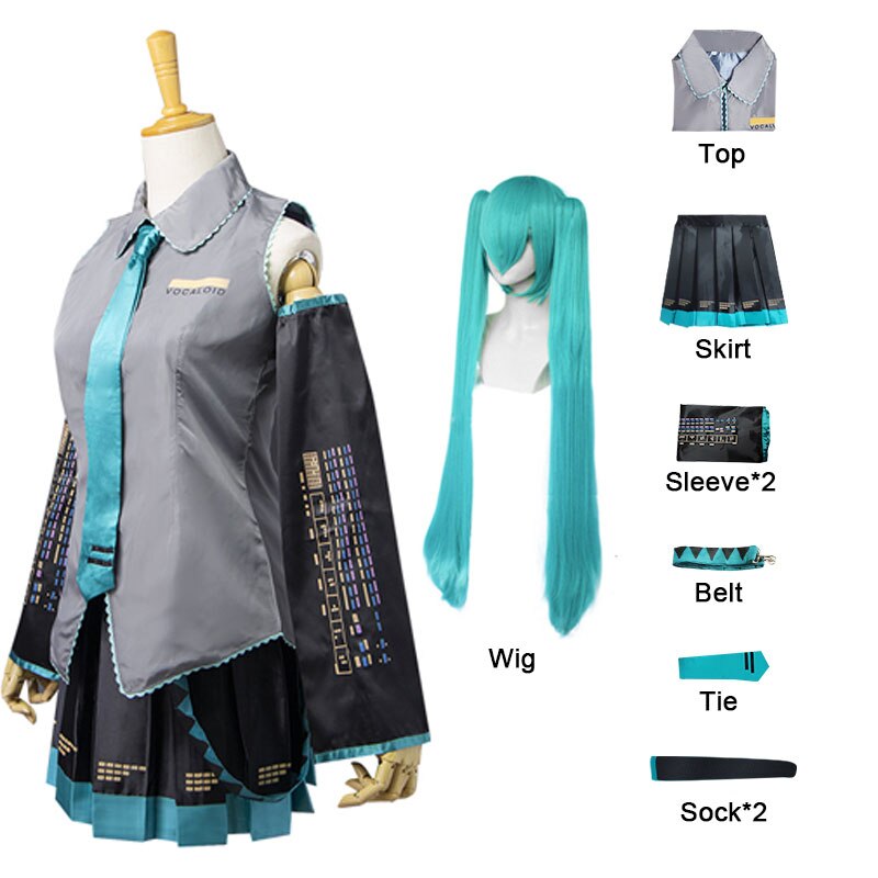 Vocaloid Miku Cosplay Costume Japan Midi Dress Beginner Future Miku Cosplay Wig Female Halloween Women’s Girl’s Cloth Costume alx