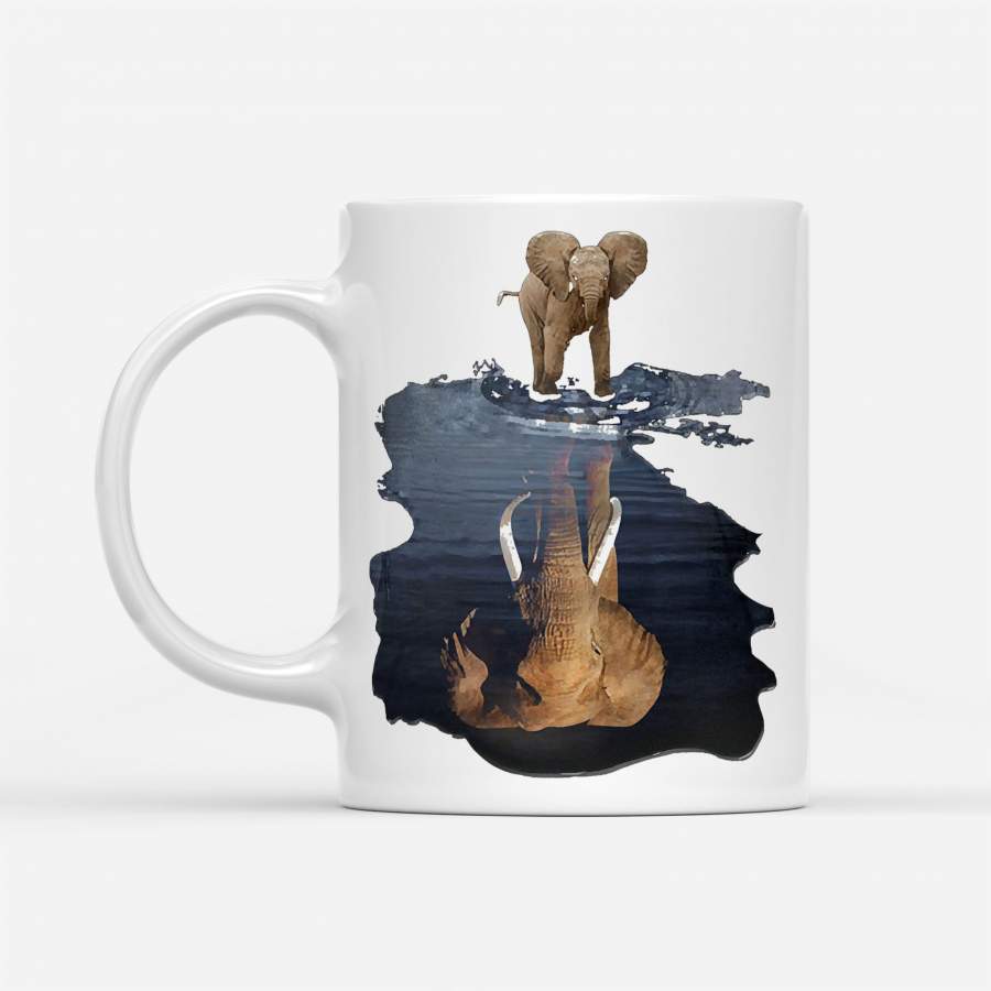 Baby Elephant Mirror Water Refkectiion – White Mug