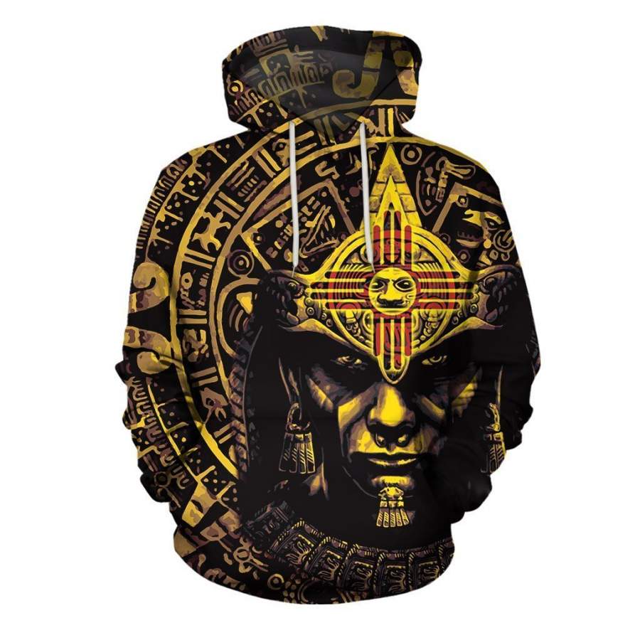 3D All Over Aztec Warrior Mexican Hoodie Yellow