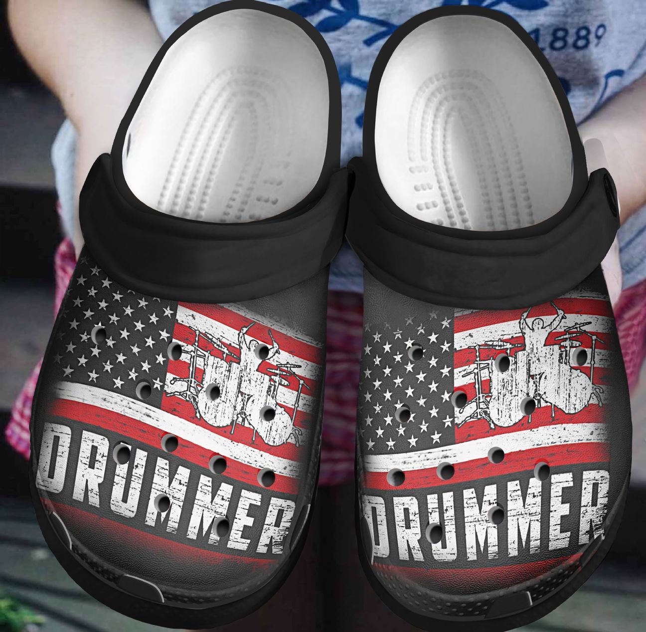 Drummer American Personalized Clog, Custom Name, Text, Color, Number Fashion Style For Women, Men, Kid, Print 3D