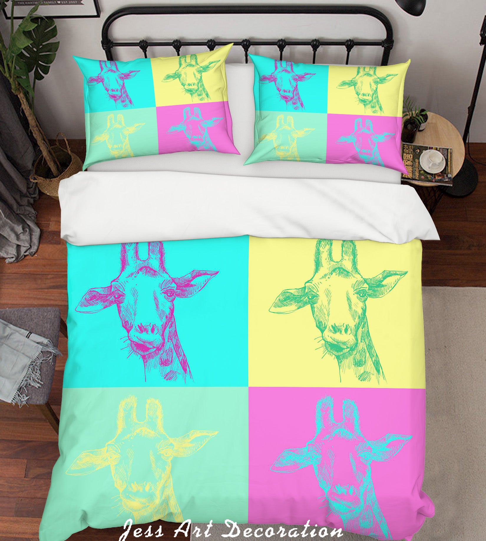 3D Hand Drawing Animals Color Giraff Quilt Cover Set Bedding Set Pillowcasesn 64