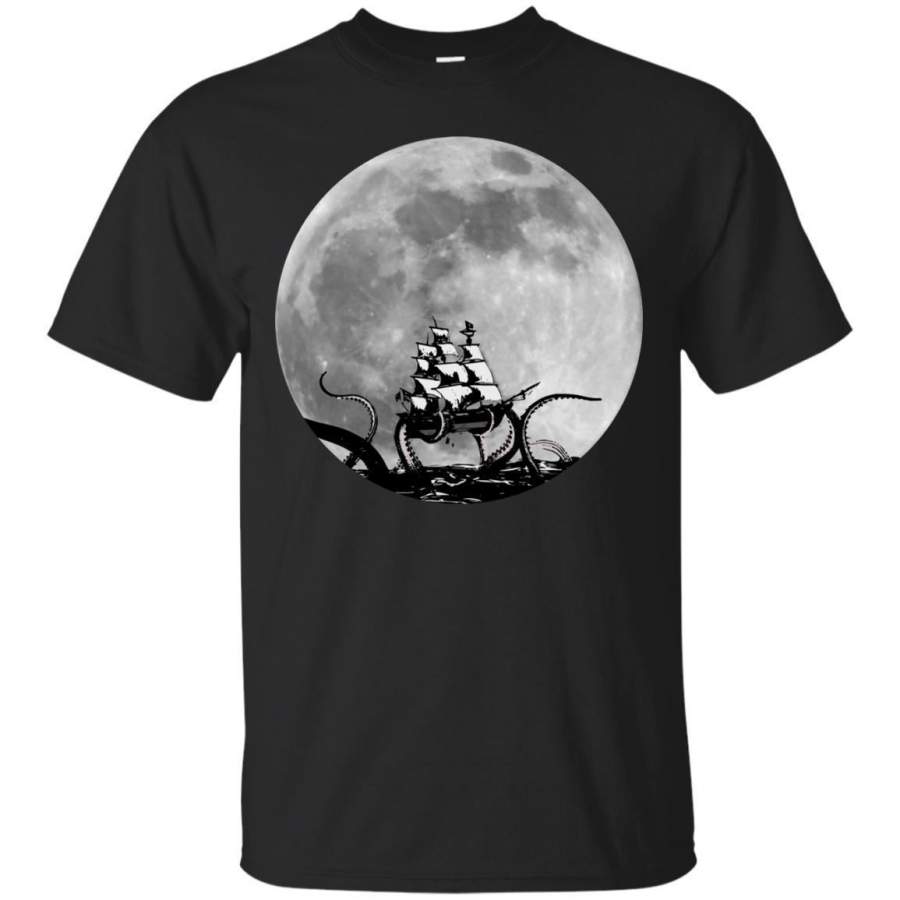 AGR Kraken Shirt  Sea Monster Sinking Ship Full Moon Tshirt Jaq T-shirt