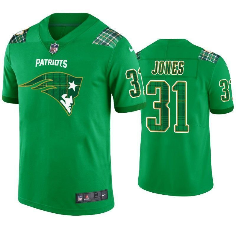 New England Patriots 31 Jonathan Jones St Patricks Day Kelly Green Lucky Men 3D Jersey