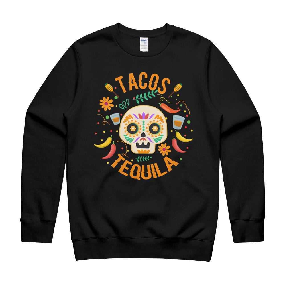 Tacos Tequila Sugar Skull Mexican Sombrero Mexico Crewneck Sweatshirt