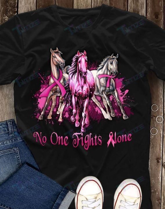 Breast Cancer Awareness Horses No One Fights Alone Graphic Unisex T Shirt, Sweatshirt, Hoodie Size S – 5Xl