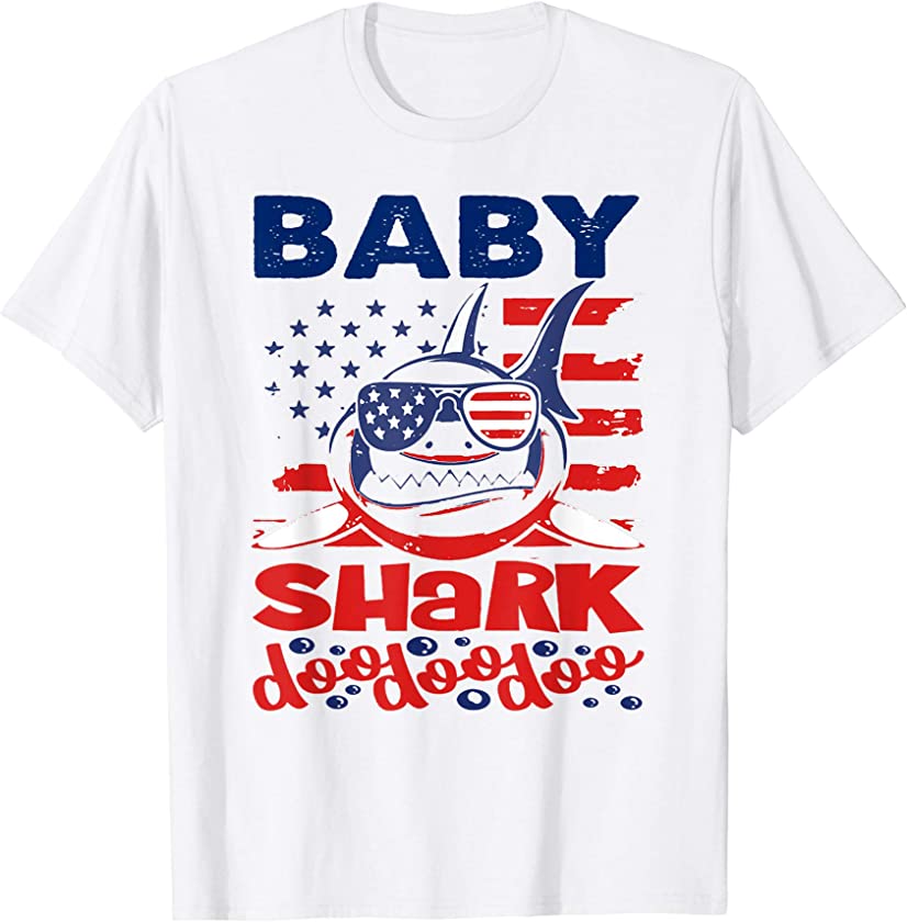 US Flag Baby Shark Doo Doo Doo T-Shirt 4th of July