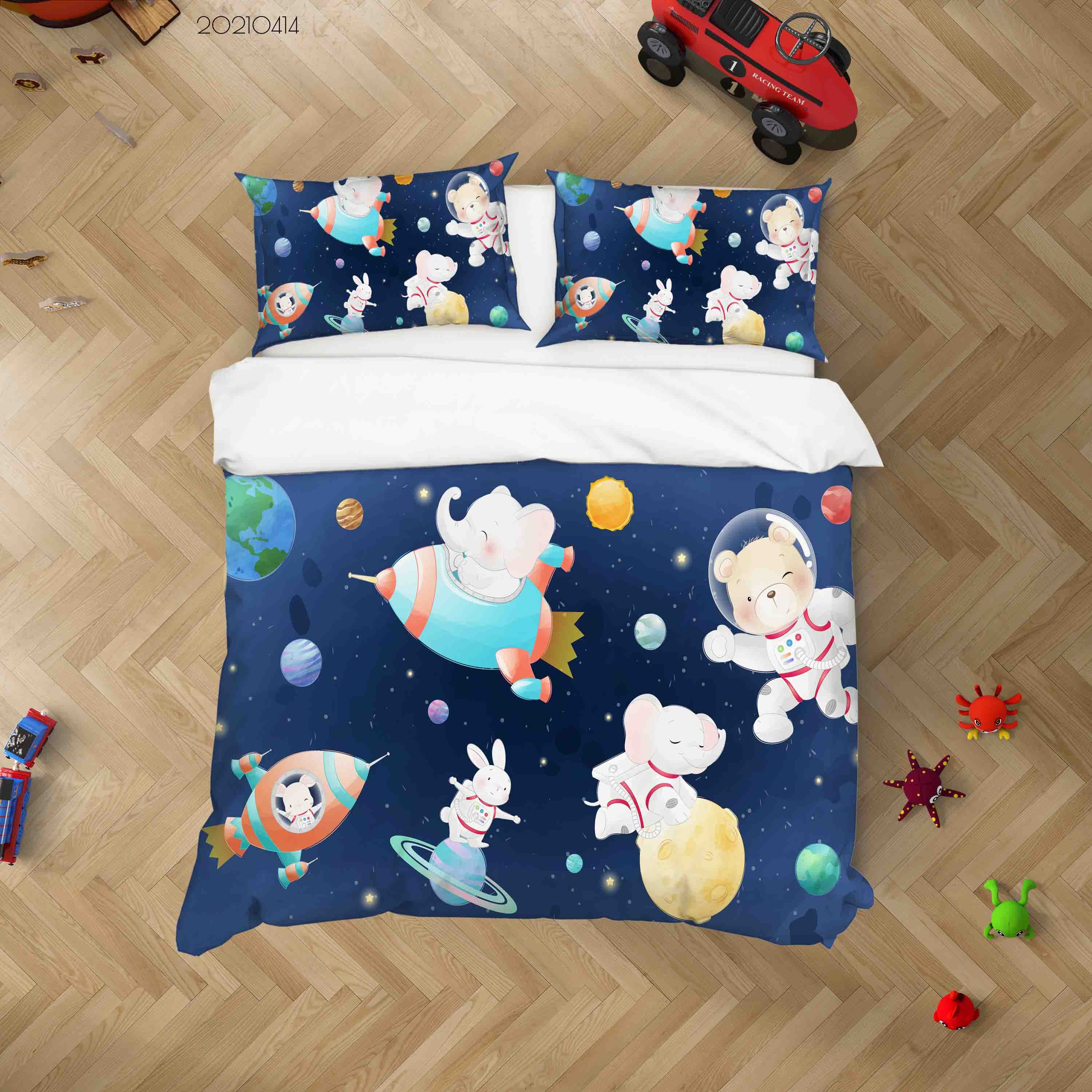 3D Cartoon Rocket Astronaut Animal Quilt Cover Set Bedding Set Duvet Cover Pillowcases 85 Lqh