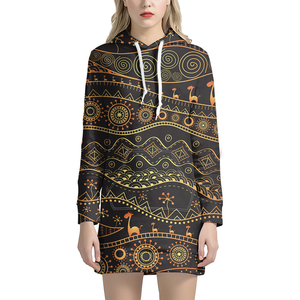 Tribal Ethnic African Pattern Print Women’S Pullover Hoodie Dress