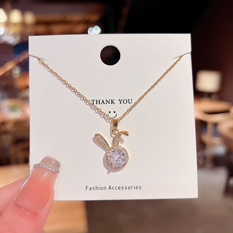 Stainless Steel Shiny Simple Bunny Pendant Necklace for Women Fashion Luxury Zirconia Choker Necklaces Female Jewelry Gifts alx