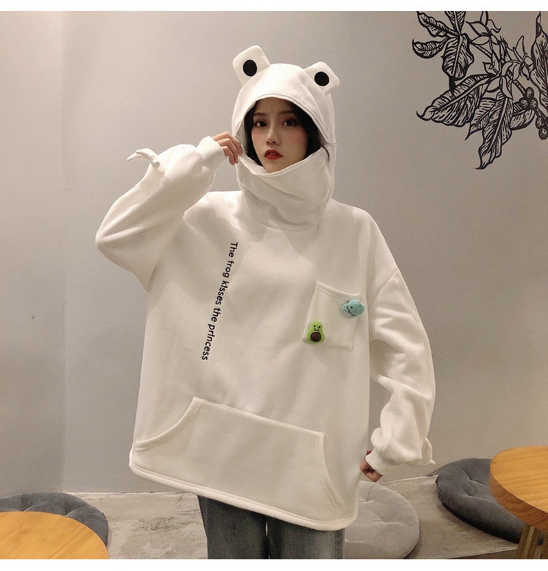 Autumn/Winter Women’s Harajuku Style Frog Thicken Oversized Sportswear Personality Trend ins Loose Jacket Couple Fashion Top alx