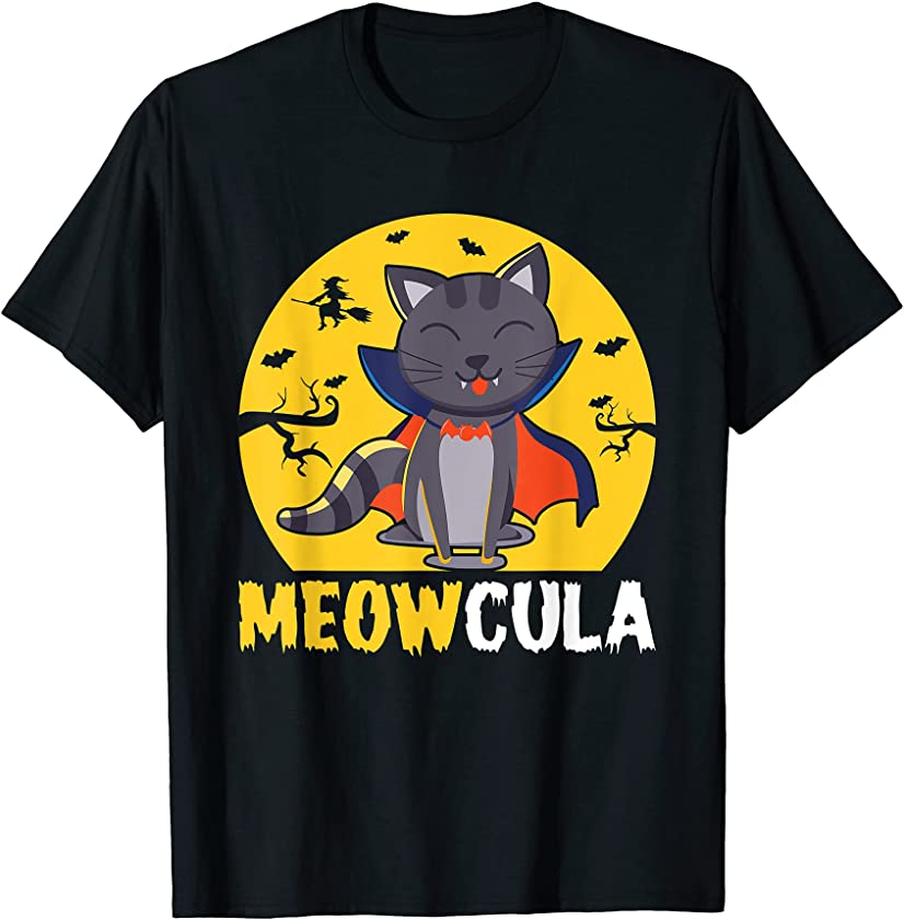 Meowcula Scary Halloween Vampire Cat Bats Spooky Vamp Kitten T-Shirt