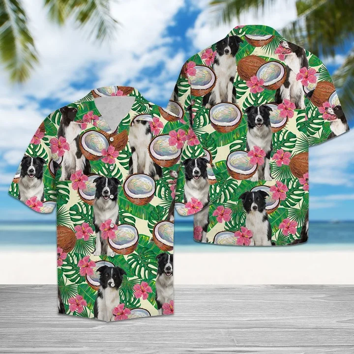 Border Collie Tropical Coconut Cut In Half Summer Vacation Pattern Hawaii Shirt Ha71592