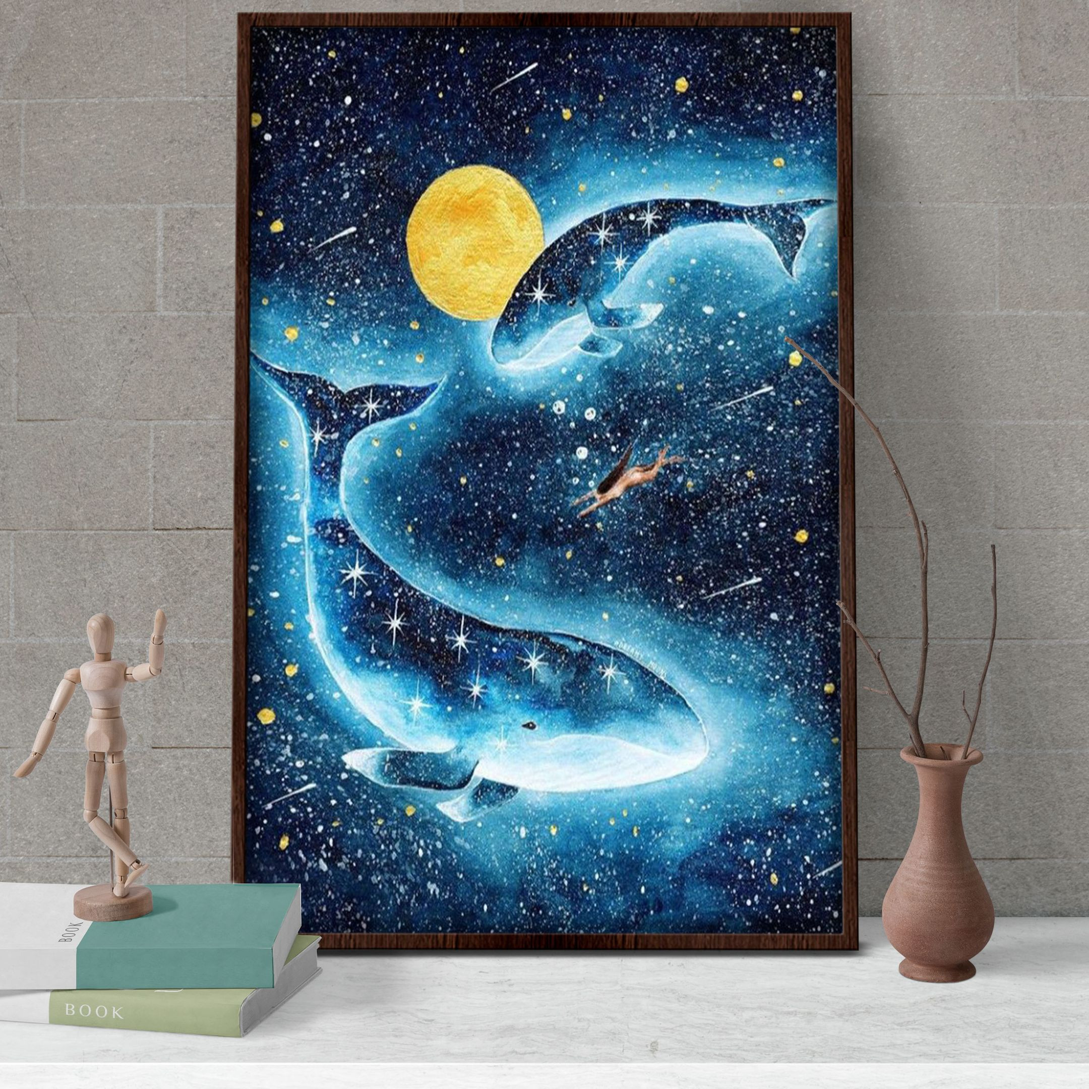 B1706 T439 Galaxy Whales Poster & Canvas