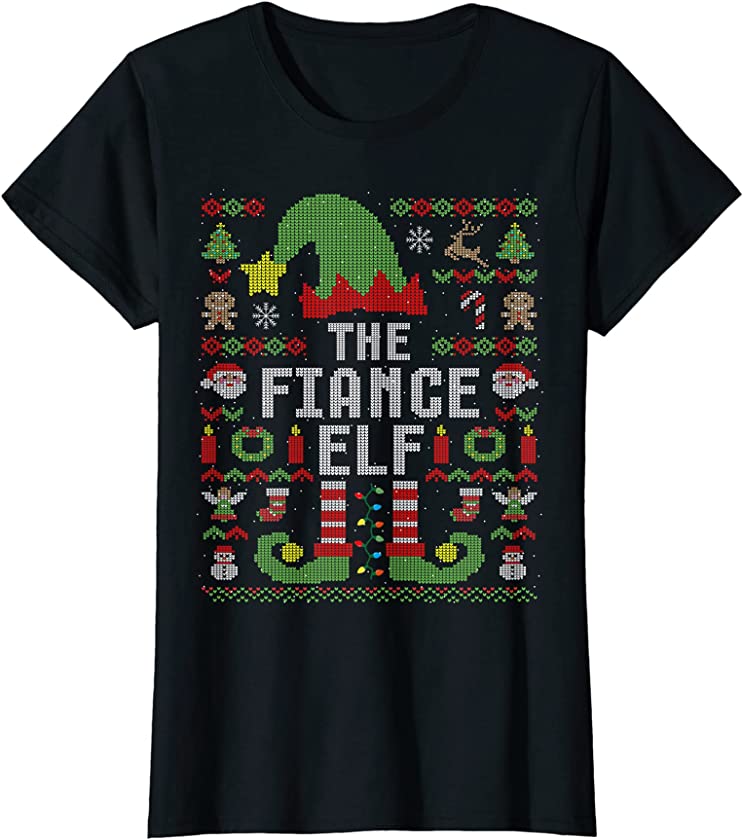 Womens The Fiance Elf Ugly Christmas Matching Family Group T-Shirt