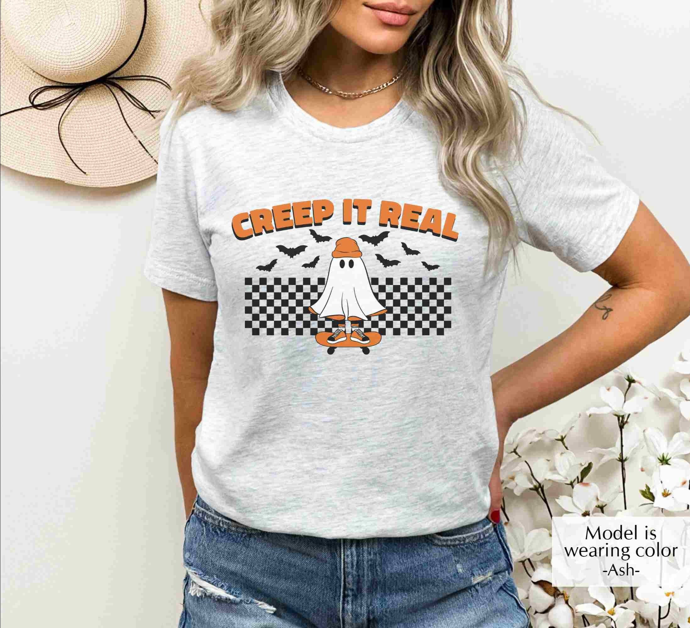 Creep It Real Shirt, Vintage Ghost T-Shirt, Halloween Party Shirt, Trendy Boo Shirt, Skateboard Shirt, Women Shirt, Spooky Vibes Shirt Anlibuy Fashion